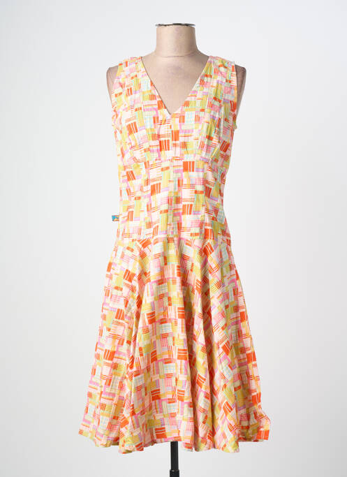 Robe mi-longue imprimé fantaisie sans manche orange KALI YOG femme