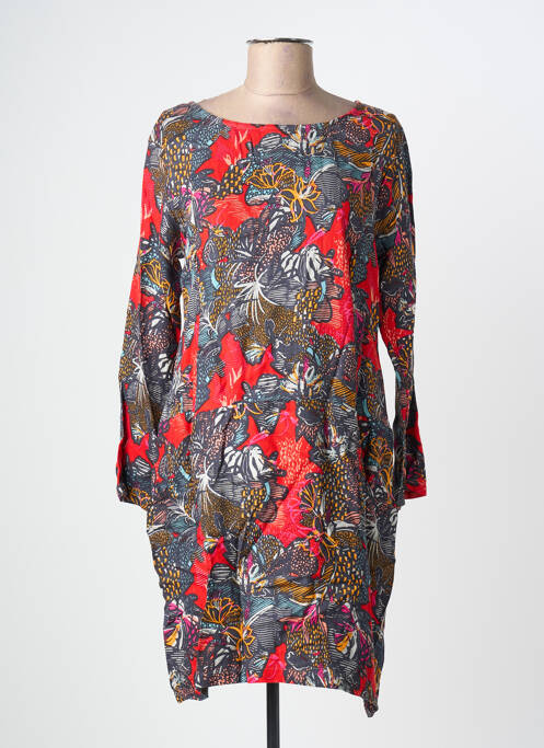 Robe mi-longue imprimé fantaisie manches longues rouge KALI YOG femme