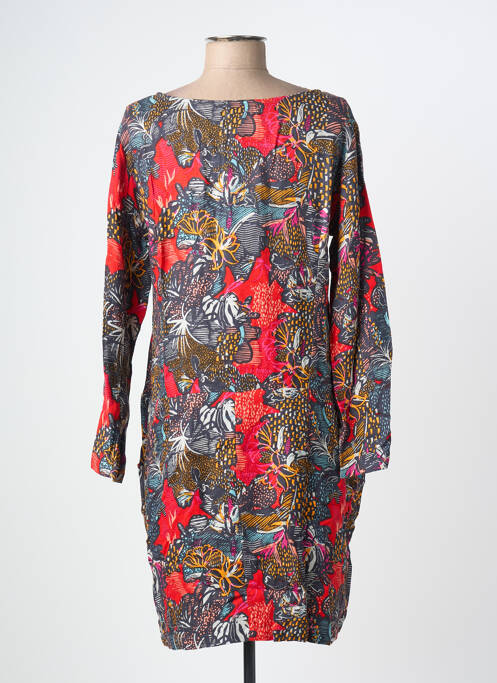 Robe mi-longue imprimé fantaisie manches longues rouge KALI YOG femme