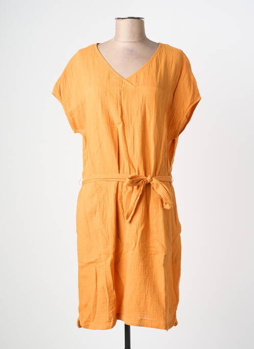 Robe mi-longue tissage crêpe manches courtes orange MOUSQUETON femme