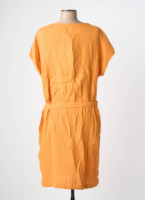 Robe mi-longue tissage crêpe manches courtes orange MOUSQUETON femme