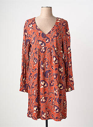 Robe mi-longue imprimé fleurs manches longues orange KING LOUIE femme