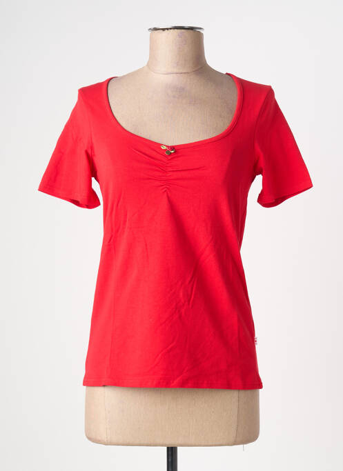 T-shirt col v manches courtes rouge BLUTSGESCHWISTER femme