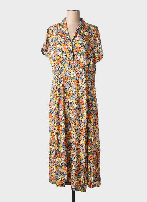 Robe longue imprimé fleurs manches courtes jaune EMILYANDFIN femme