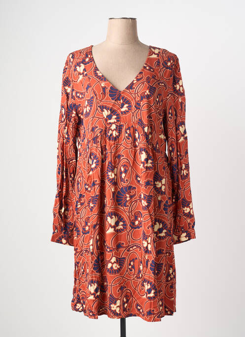 Robe mi-longue imprimé fleurs manches longues orange KING LOUIE femme