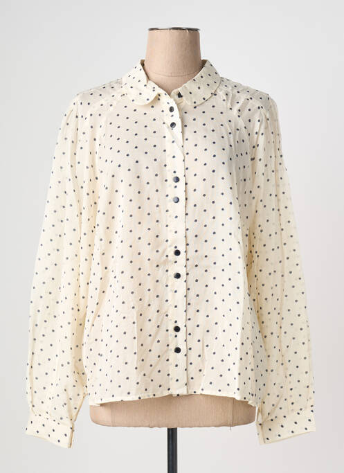 Chemisier tissage crêpe manches longues beige EMILYANDFIN femme