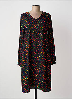 Robe mi-longue imprimé fantaisie manches longues noir AGATHE & LOUISE femme