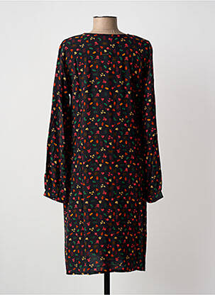 Robe mi-longue imprimé fantaisie manches longues noir AGATHE & LOUISE femme