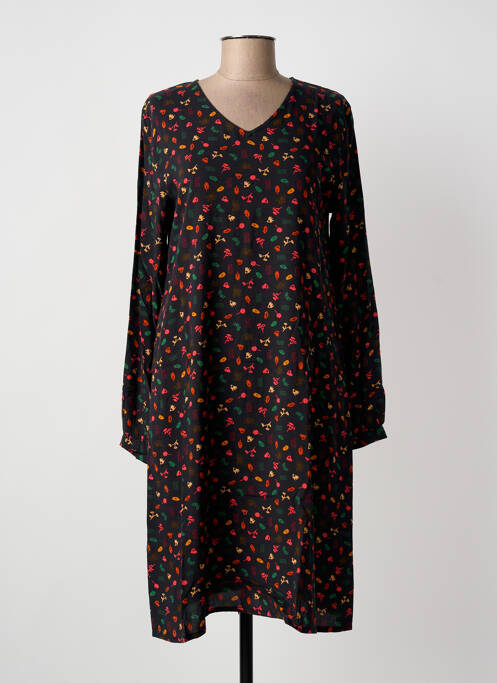 Robe mi-longue imprimé fantaisie manches longues noir AGATHE & LOUISE femme