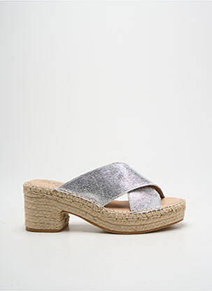 Espadrilles tissage satiné talon de 4 à 6cm argent LA MAISON DE L'ESPADRILLE femme