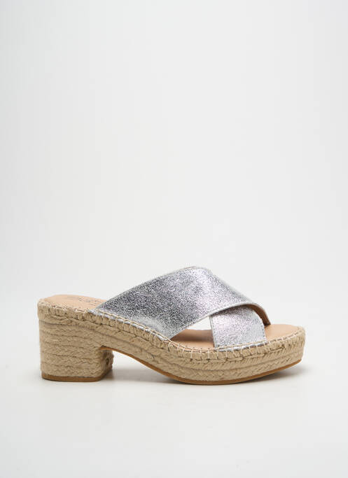Espadrilles tissage satiné talon de 4 à 6cm argent LA MAISON DE L'ESPADRILLE femme