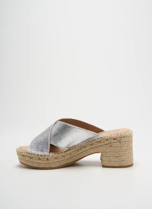 Espadrilles tissage satiné talon de 4 à 6cm argent LA MAISON DE L'ESPADRILLE femme