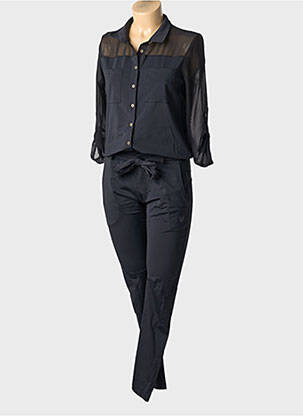 Combi-pantalon fermeture boutonnée sur le devant manches 3/4 noir HBT femme