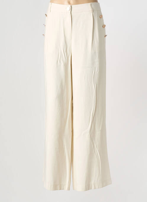 Pantalon large fermeture zippée sous rabat boutonné taille haute beige B.YOUNG femme