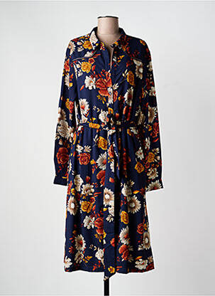 Robe mi-longue imprimé fleurs manches longues bleu FREEMAN T.PORTER femme