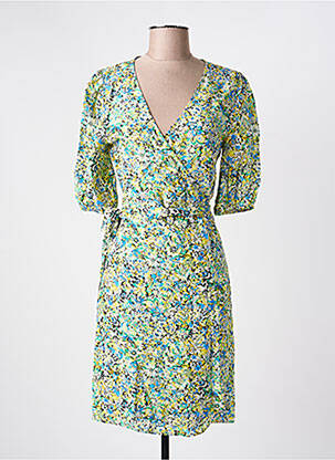 Robe mi-longue imprimé fleurs manches courtes jaune FREEMAN T.PORTER femme