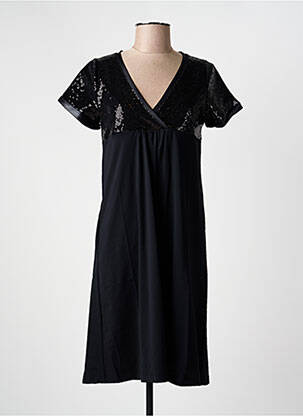 Robe mi-longue manches courtes manches courtes noir HBT femme