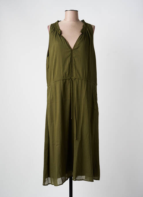Robe mi-longue tissage crêpe sans manche vert FREEMAN T.PORTER femme