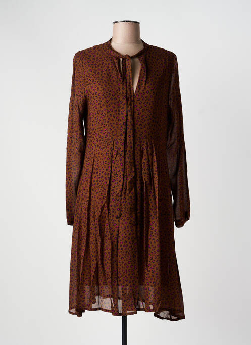 Robe mi-longue manches longues manches longues marron NINATI femme