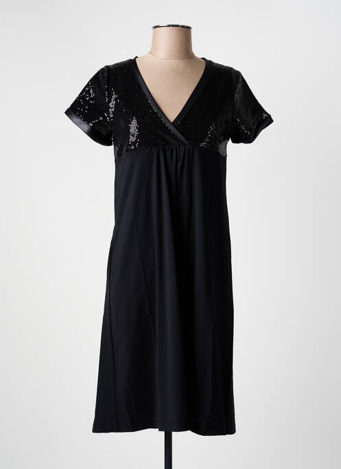 Robe mi-longue manches courtes manches courtes noir HBT femme