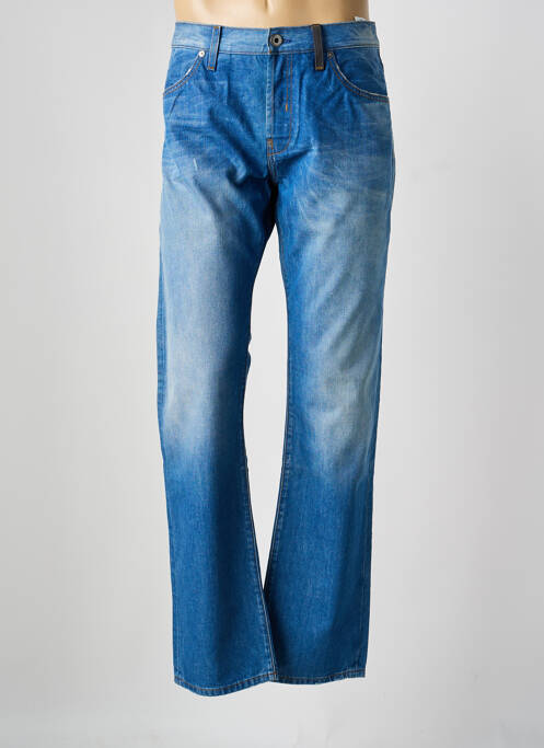 Jeans coupe droite fermeture zippée sous rabat boutonné bleu FREESOUL homme