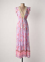Robe longue imprimé fleurs manches courtes violet LAST QUEEN femme