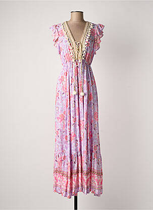 Robe longue manches courtes manches courtes violet LAST QUEEN femme