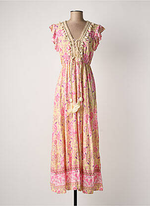 Robe longue manches courtes manches courtes jaune LAST QUEEN femme