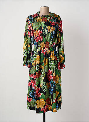 Robe mi-longue imprimé fleurs manches longues noir QUEEN'S femme