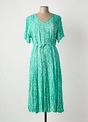 Robe mi-longue tissage crêpe manches courtes vert ORIENTIQUE NATURALLY femme