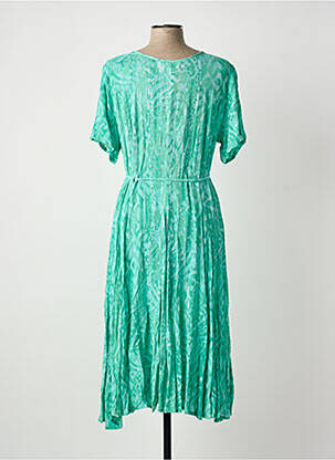 Robe mi-longue tissage crêpe manches courtes vert ORIENTIQUE NATURALLY femme