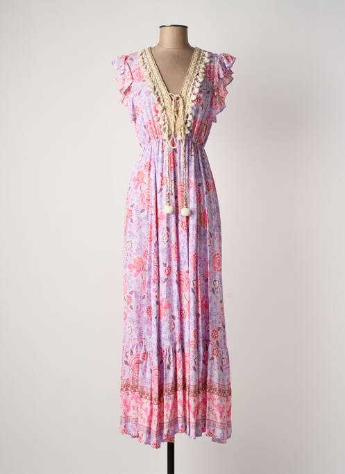 Robe longue imprimé fleurs manches courtes violet LAST QUEEN femme