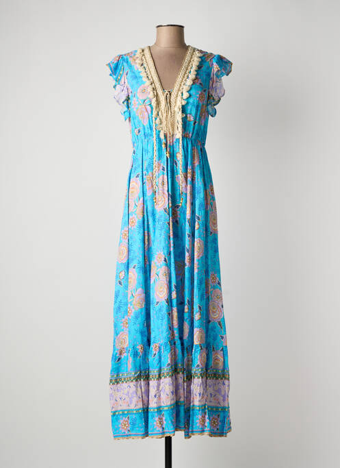 Robe longue imprimé fleurs manches courtes bleu LAST QUEEN femme