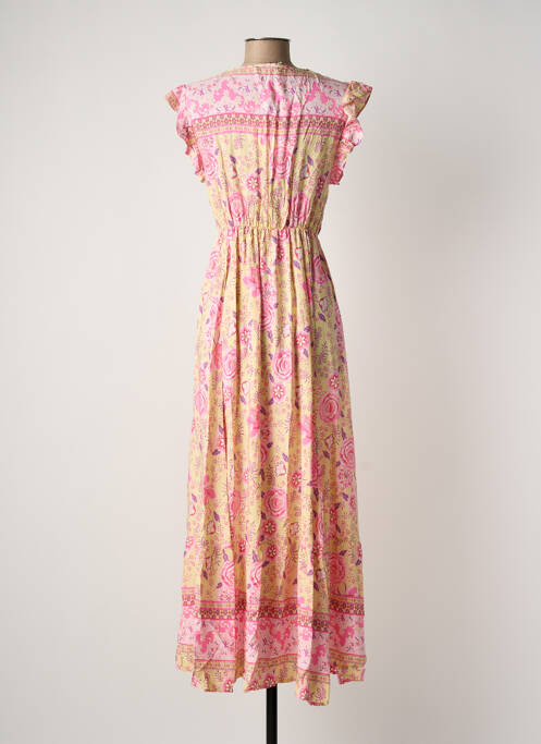 Robe longue imprimé fleurs manches courtes jaune LAST QUEEN femme