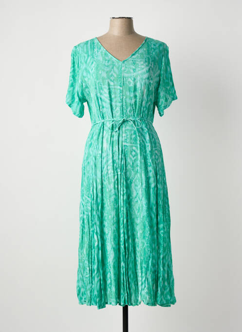 Robe mi-longue tissage crêpe manches courtes vert ORIENTIQUE NATURALLY femme