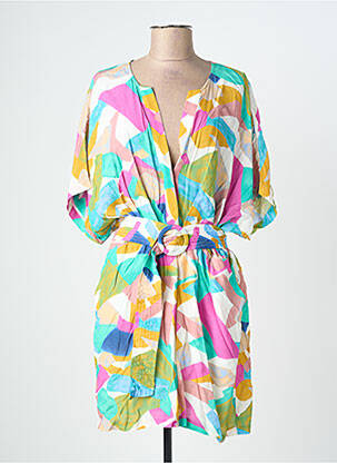 Robe mi-longue imprimé fantaisie manches courtes vert SEE U SOON femme