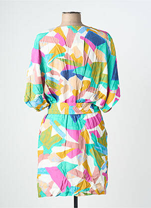 Robe mi-longue imprimé fantaisie manches courtes vert SEE U SOON femme