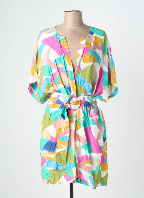 Robe mi-longue imprimé fantaisie manches courtes vert SEE U SOON femme