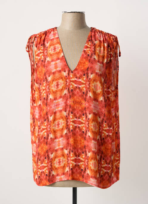 Top imprimé fantaisie manches courtes orange LA FEE MARABOUTEE femme