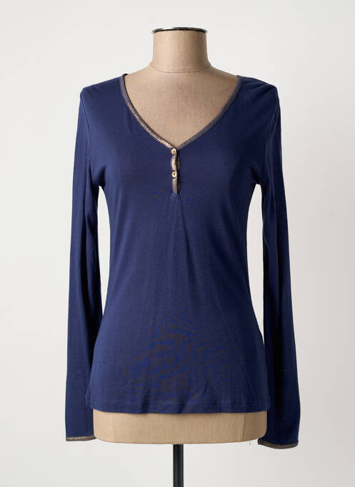 T-shirt col v manches longues bleu LA FEE MARABOUTEE femme
