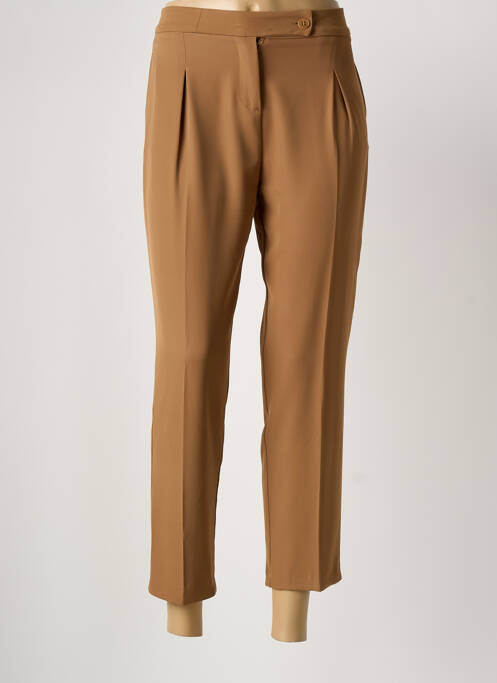 Pantalon 7/8 taille à pinces taille normale marron LA FEE MARABOUTEE femme
