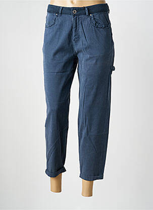 Pantalon 7/8 tissage popeline taille normale bleu EVA KAYAN femme