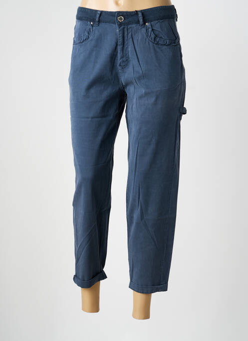 Pantalon 7/8 tissage popeline taille normale bleu EVA KAYAN femme