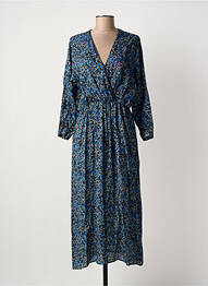 Robe longue tissage crêpe manches 3/4 bleu EVA KAYAN femme