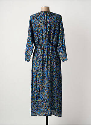 Robe longue tissage crêpe manches 3/4 bleu EVA KAYAN femme