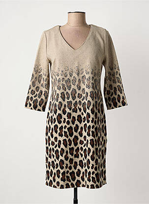 Robe mi-longue manches 3/4 manches 3/4 beige NINATI femme