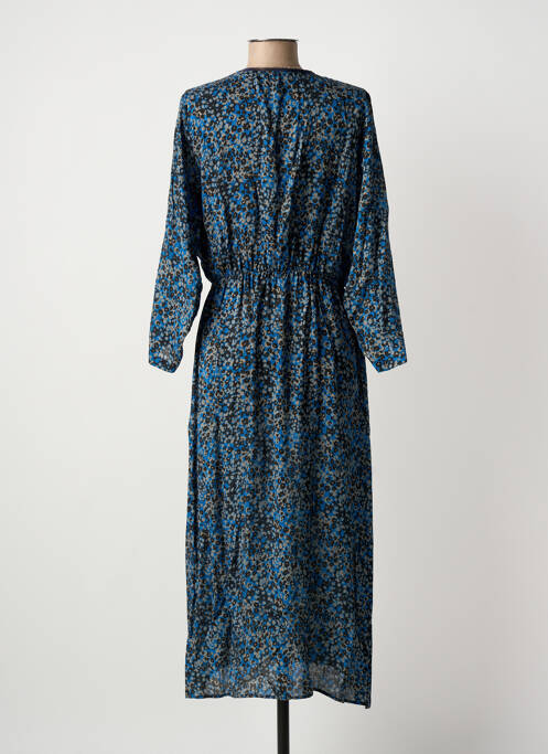 Robe longue tissage crêpe manches 3/4 bleu EVA KAYAN femme