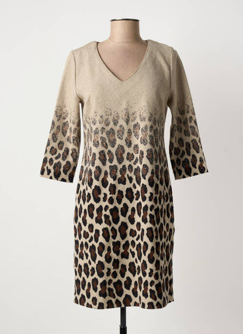 Robe mi-longue manches 3/4 manches 3/4 beige NINATI femme