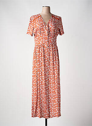 Robe longue imprimé fleurs manches courtes orange CONCEPT K femme