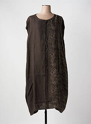 Robe mi-longue imprimé fleurs manches courtes marron ELEMENTE CLEMENTE femme